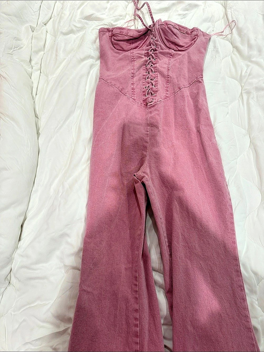 Fashion Nova Pink Lace-Up Jumpsuit Like New